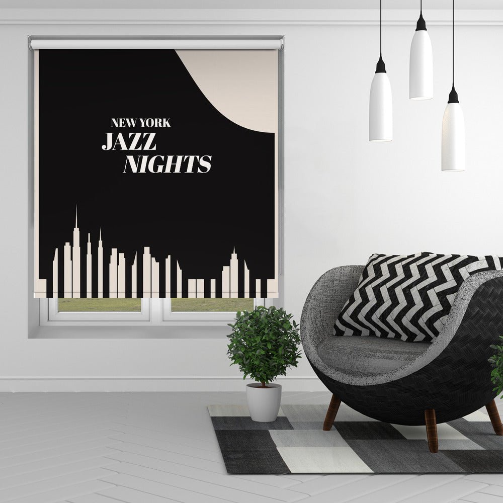 Jazz Nights Nyc Black Printed Picture Photo Roller Blind - 1X2512511 - Art Fever - Art Fever