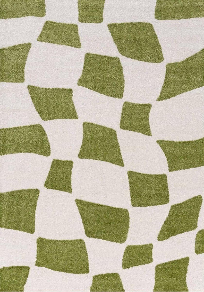 Joli Checkered Green & White Rug - The Rugs - Art Fever
