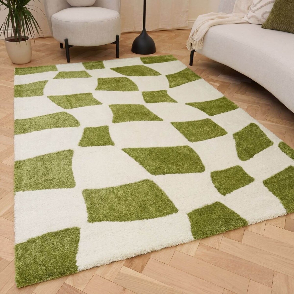 Joli Checkered Green & White Rug - The Rugs - Art Fever