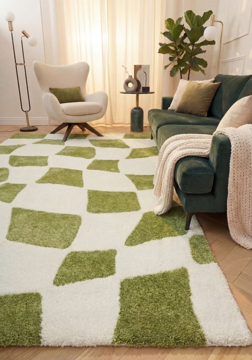 Joli Checkered Green & White Rug - The Rugs - Art Fever