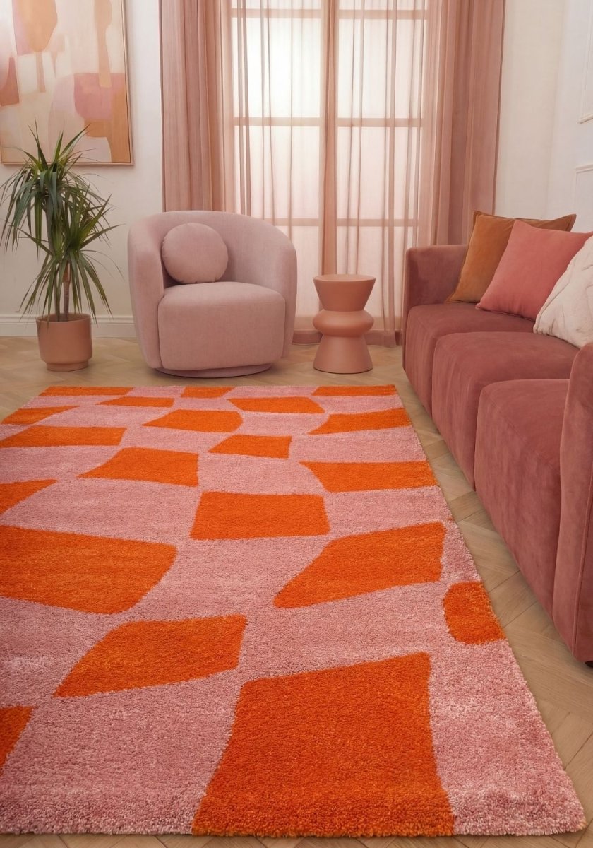 Joli Checkered Orange & Pink Rug - The Rugs - Art Fever