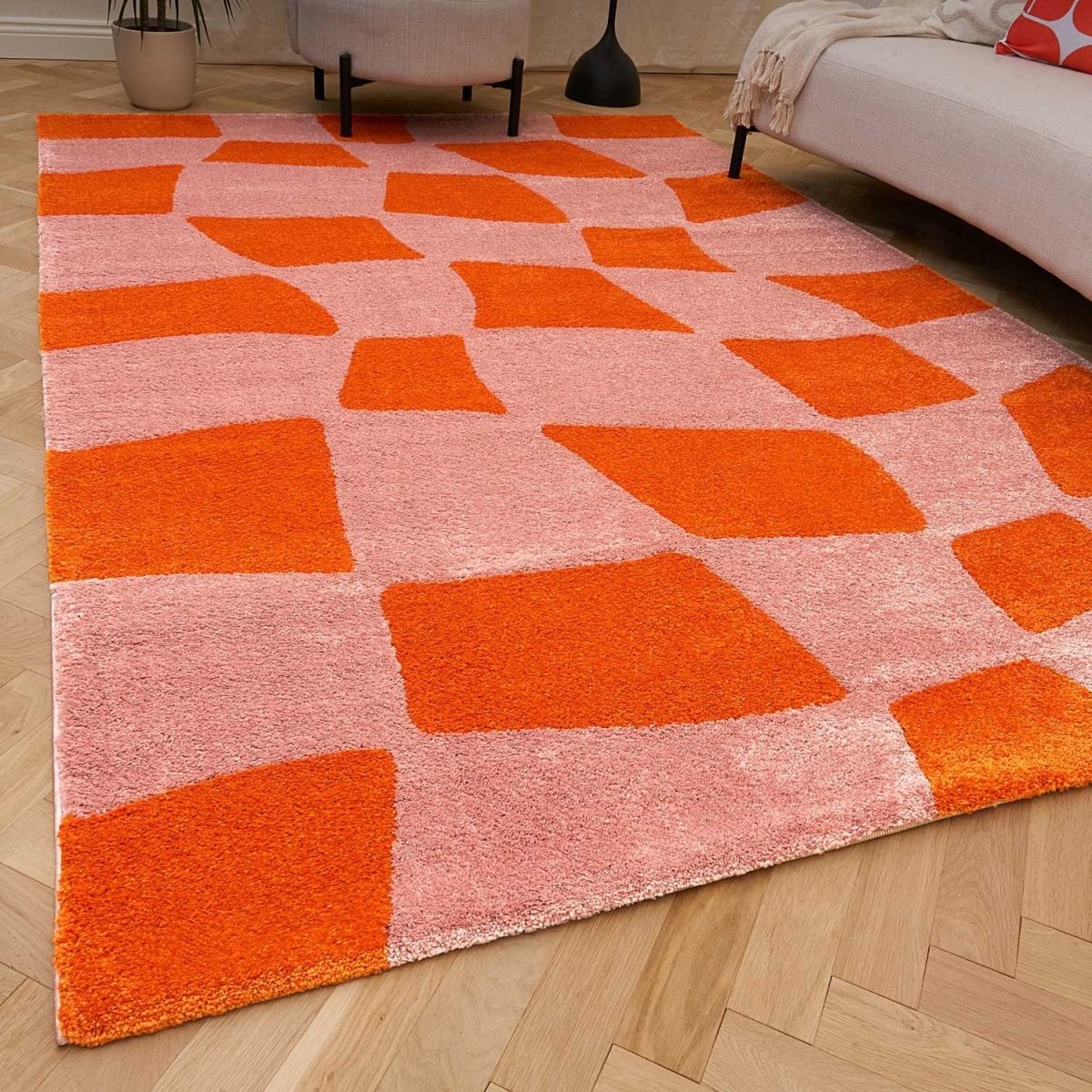 Joli Checkered Orange & Pink Rug - The Rugs - Art Fever