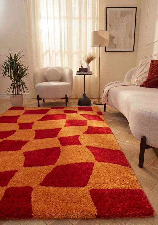 Joli Checkered Red & Orange Rug - The Rugs - Art Fever