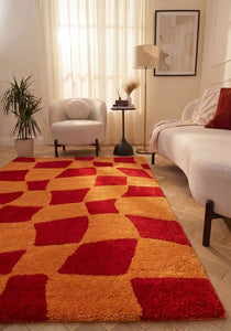 Joli Checkered Red & Orange Rug - The Rugs - Art Fever