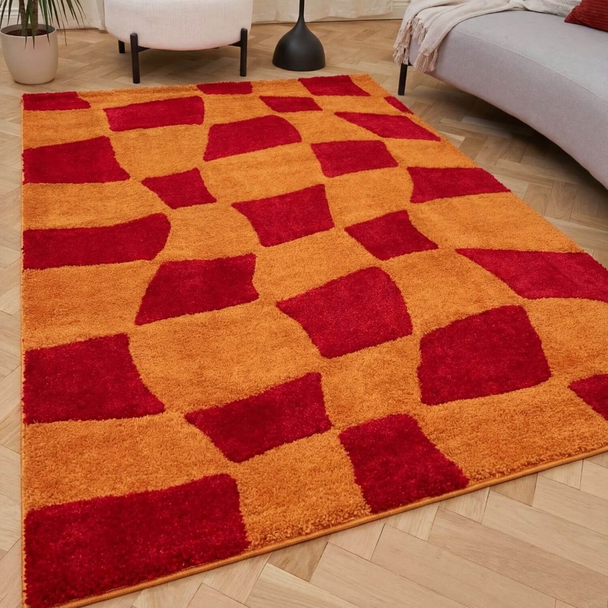 Joli Checkered Red & Orange Rug - The Rugs - Art Fever