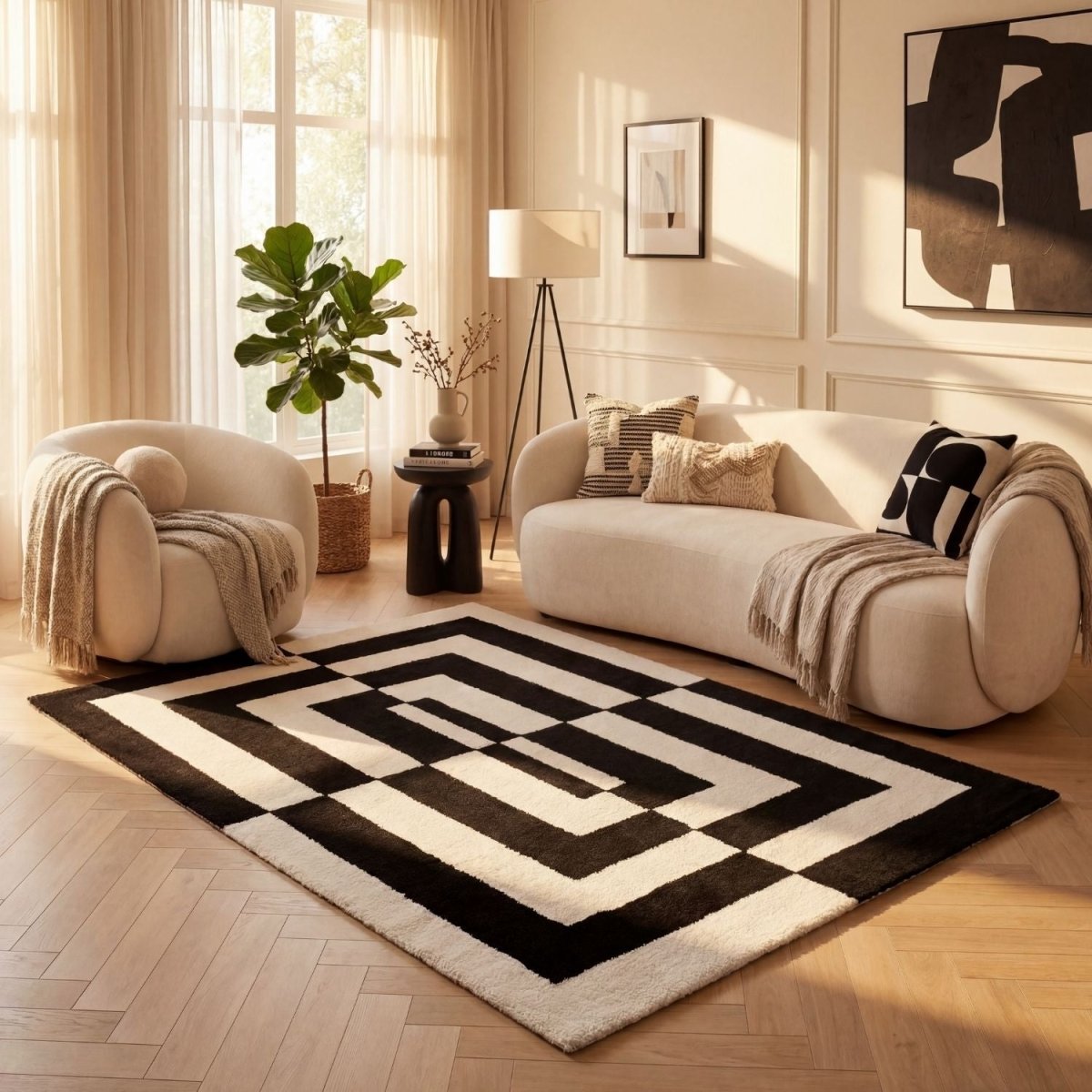 Joli Geometric Black & White Rug - The Rugs - Art Fever