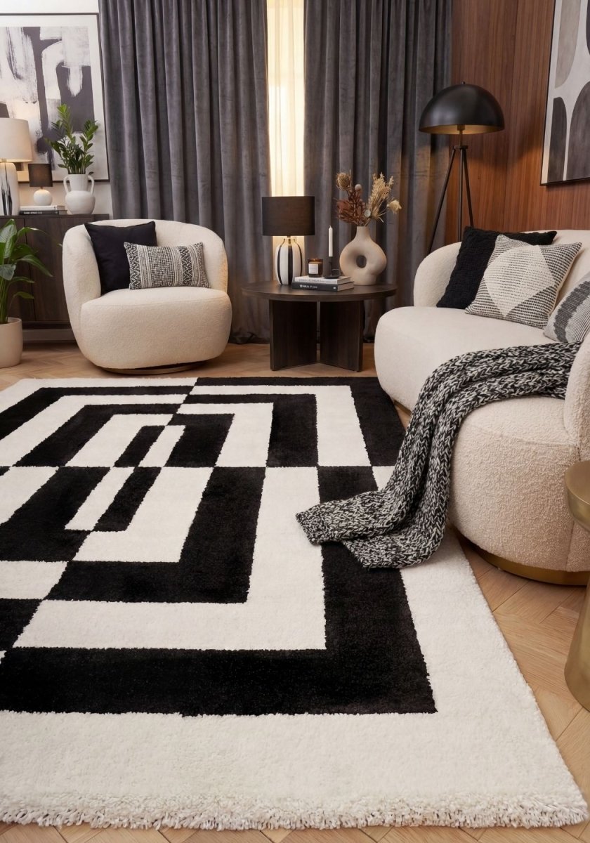 Joli Geometric Black & White Rug - The Rugs - Art Fever