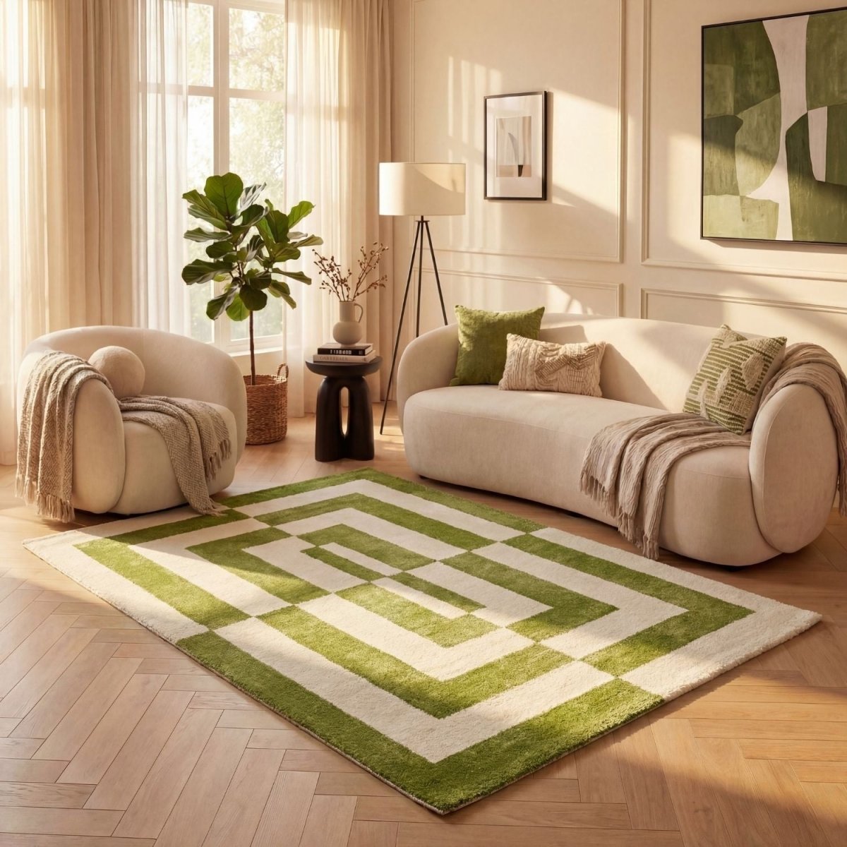 Joli Geometric Green & White Rug - The Rugs - Art Fever