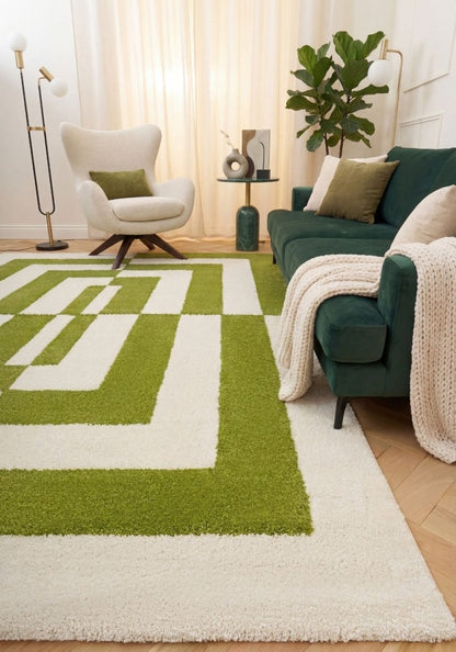 Joli Geometric Green & White Rug - The Rugs - Art Fever