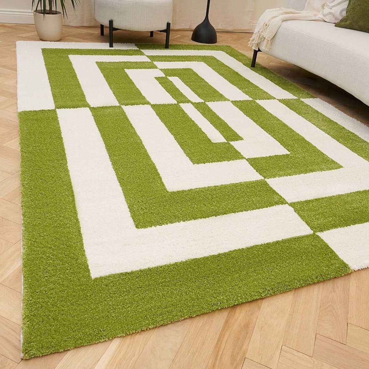 Joli Geometric Green & White Rug - The Rugs - Art Fever