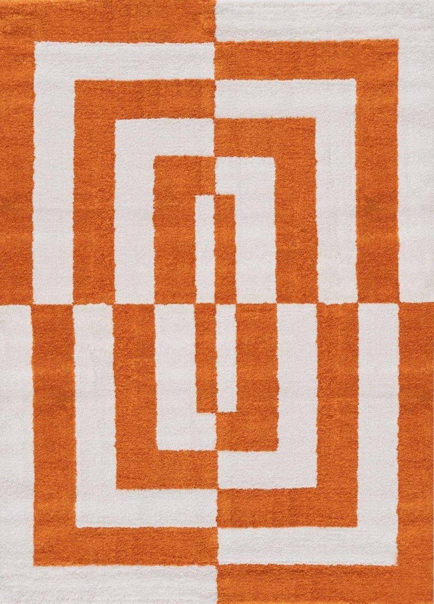 Joli Geometric Orange & White Rug - The Rugs - Art Fever