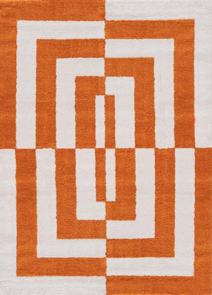 Joli Geometric Orange & White Rug - The Rugs - Art Fever