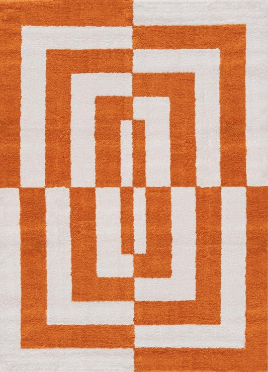Joli Geometric Orange & White Rug - The Rugs - Art Fever