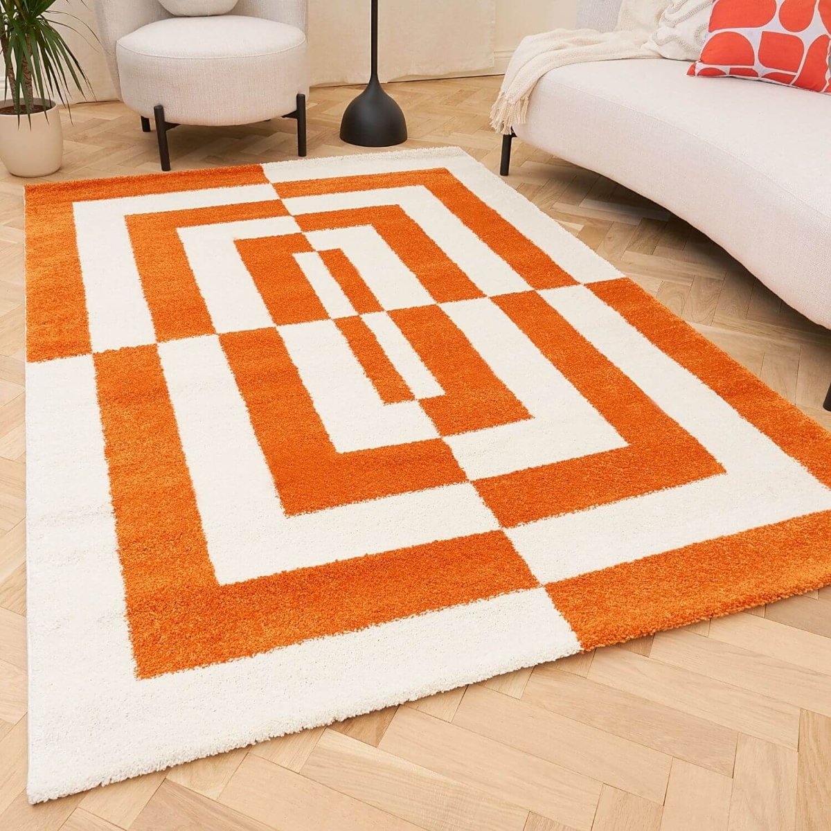 Joli Geometric Orange & White Rug - The Rugs - Art Fever
