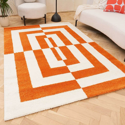Joli Geometric Orange & White Rug - The Rugs - Art Fever