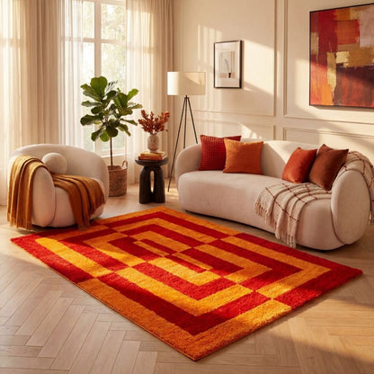 Joli Geometric Red & Orange Rug - The Rugs - Art Fever