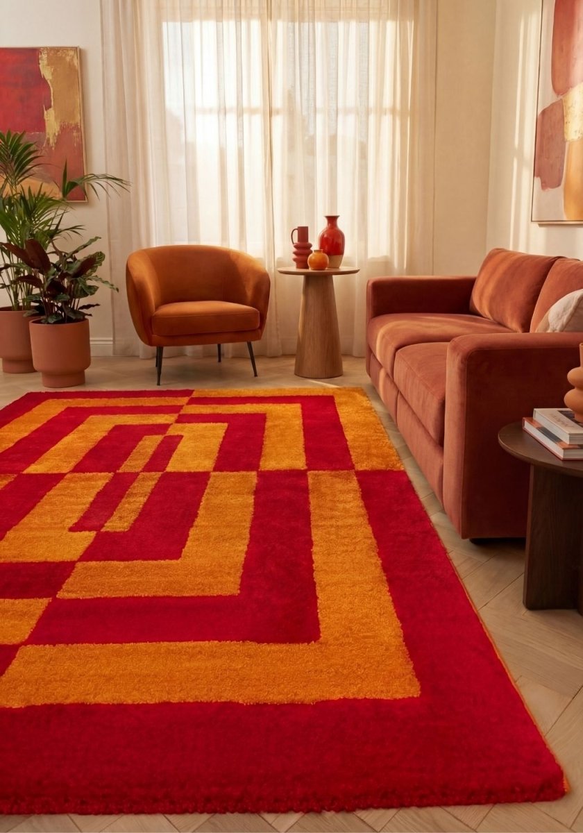 Joli Geometric Red & Orange Rug - The Rugs - Art Fever