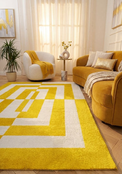 Joli Geometric Yellow & White Rug - The Rugs - Art Fever