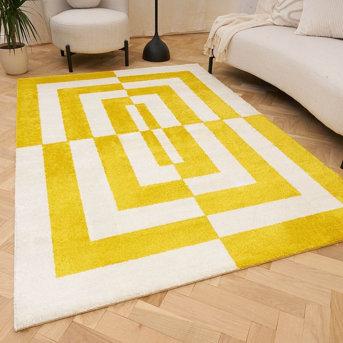 Joli Geometric Yellow & White Rug - The Rugs - Art Fever