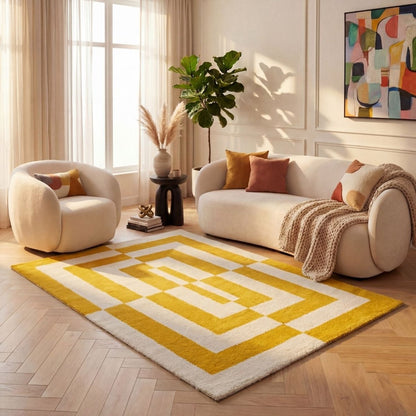 Joli Geometric Yellow & White Rug - The Rugs - Art Fever