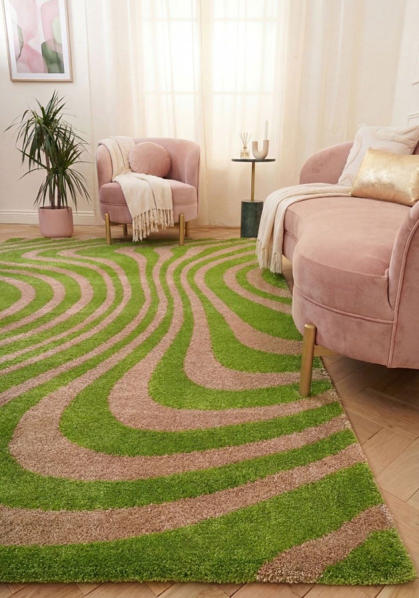 Joli Striped Green & Pink Rug - The Rugs - Art Fever