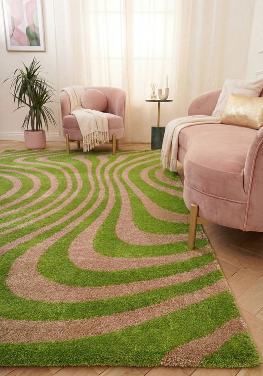 Joli Striped Green & Pink Rug - The Rugs - Art Fever