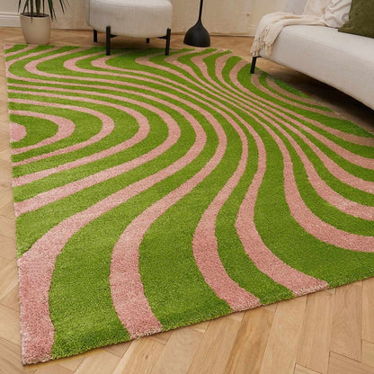 Joli Striped Green & Pink Rug - The Rugs - Art Fever