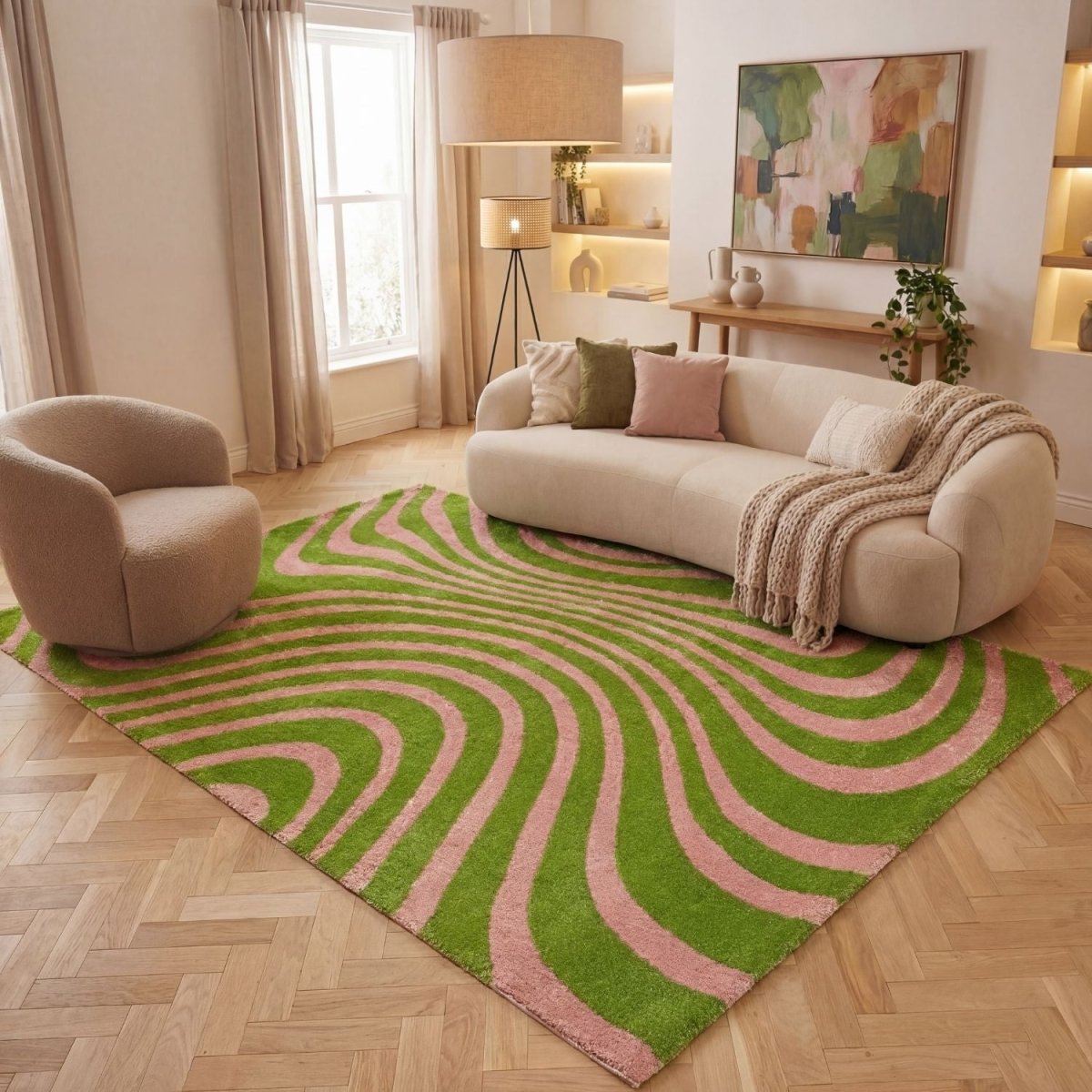 Joli Striped Green & Pink Rug - The Rugs - Art Fever