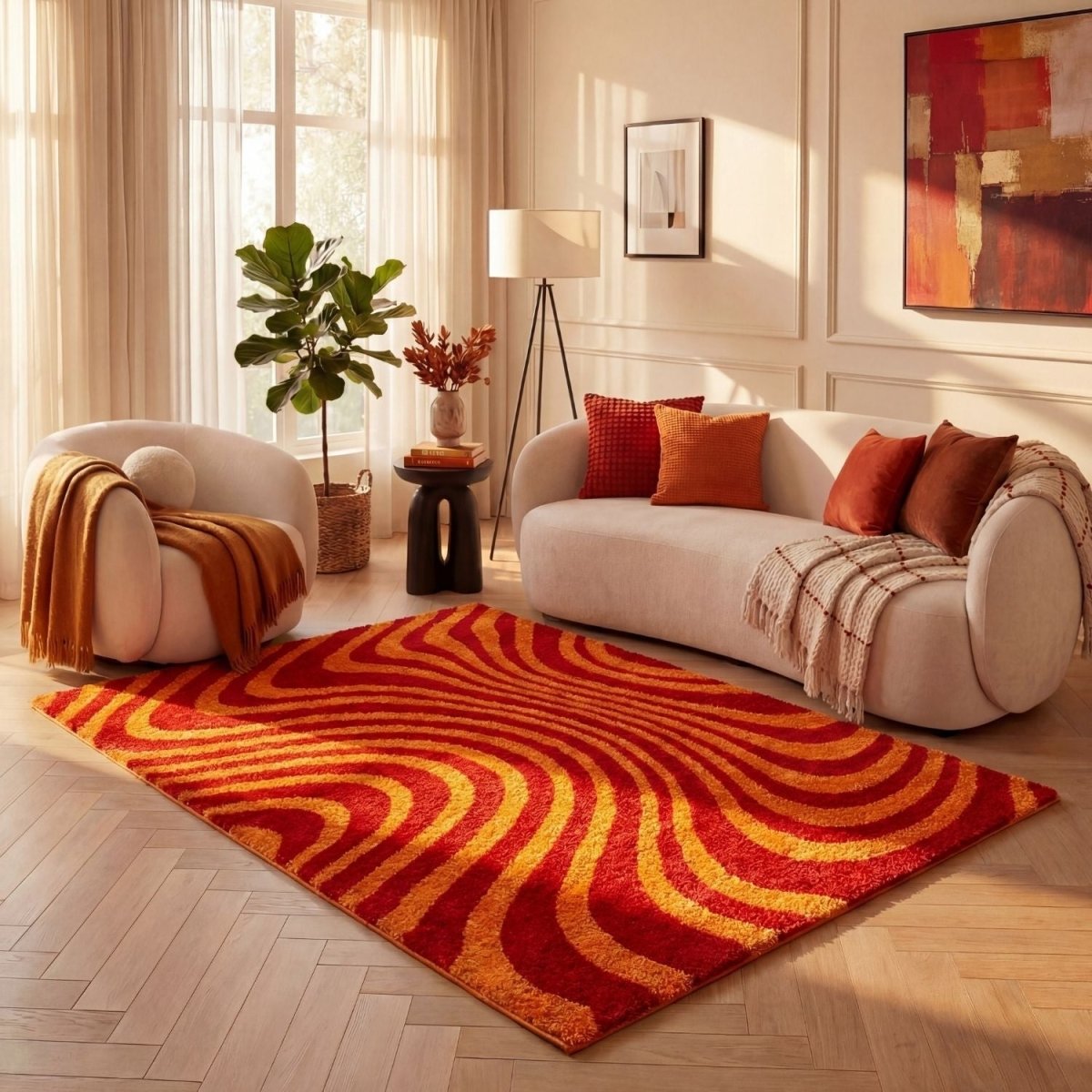 Joli Striped Red & Orange Rug - The Rugs - Art Fever