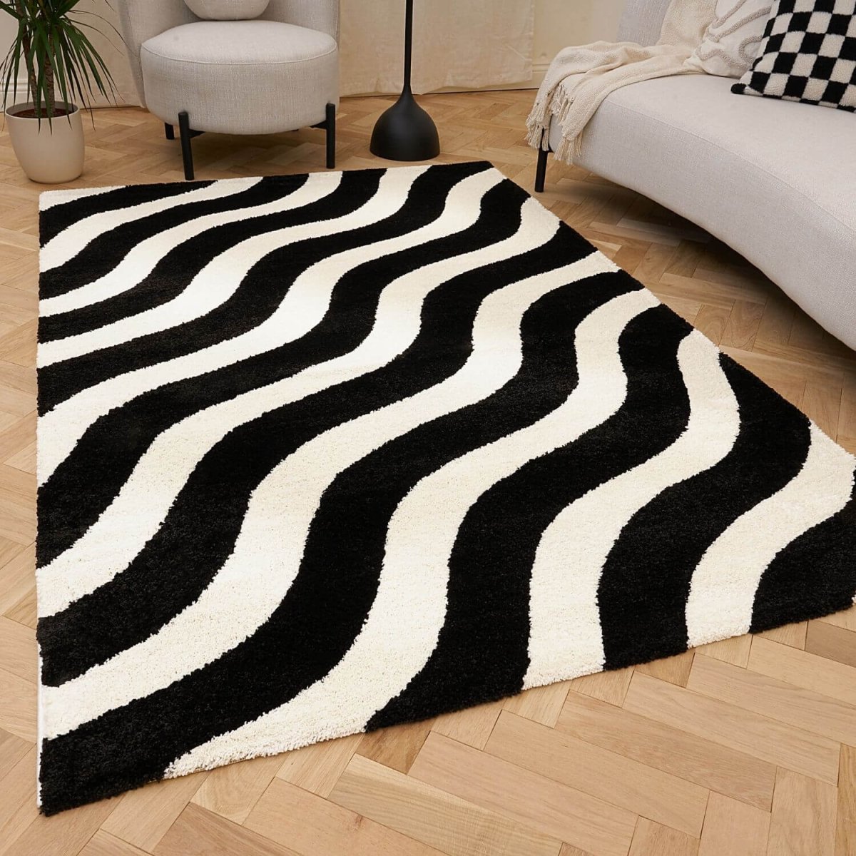 Joli Wave Black & White Rug - The Rugs - Art Fever