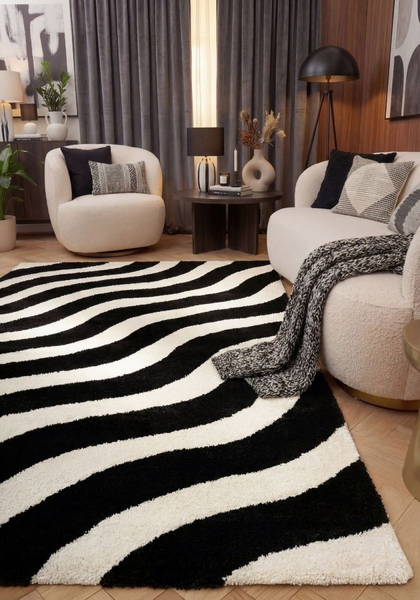 Joli Wave Black & White Rug - The Rugs - Art Fever