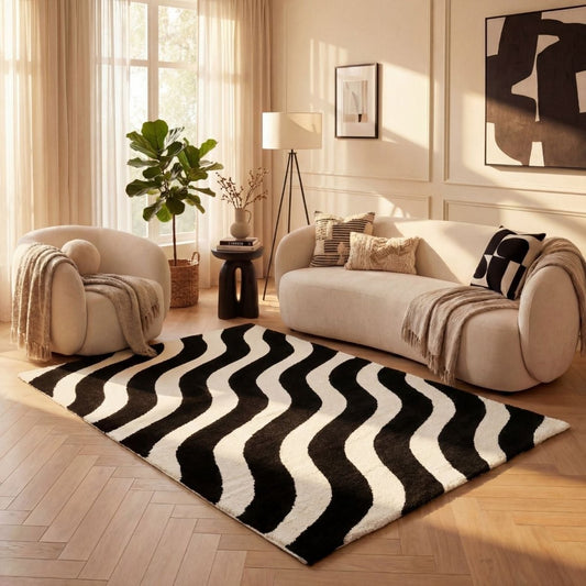 Joli Wave Black & White Rug - The Rugs - Art Fever