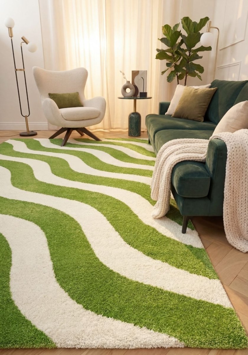 Joli Wave Green & White Rug - The Rugs - Art Fever