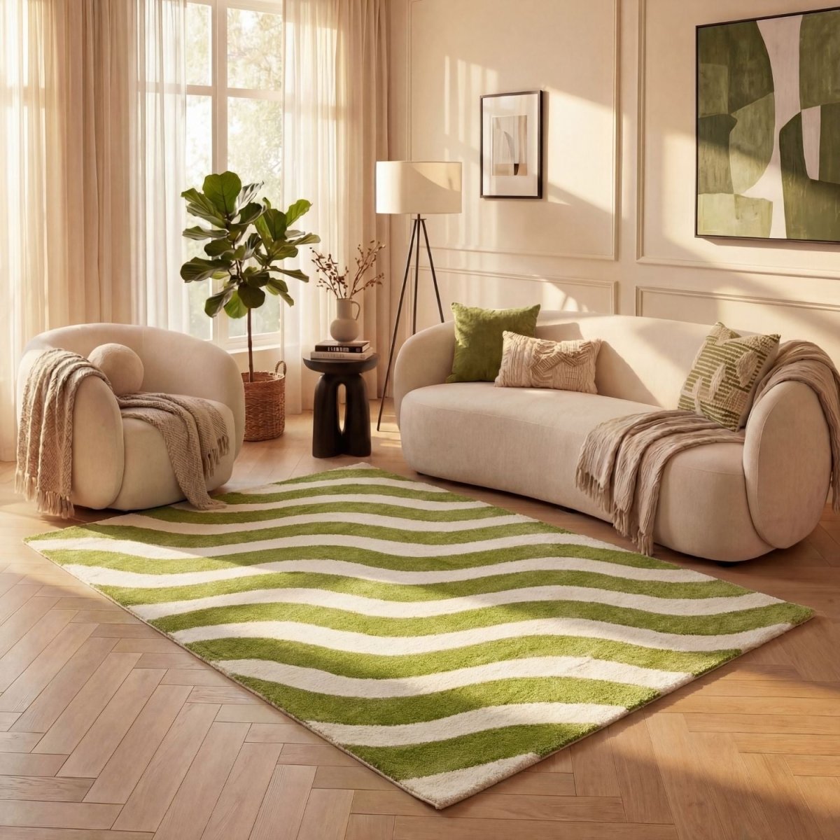 Joli Wave Green & White Rug - The Rugs - Art Fever