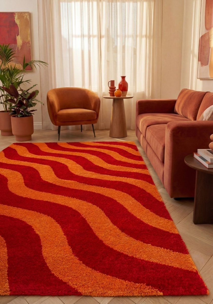 Joli Wave Red & Orange Rug - The Rugs - Art Fever