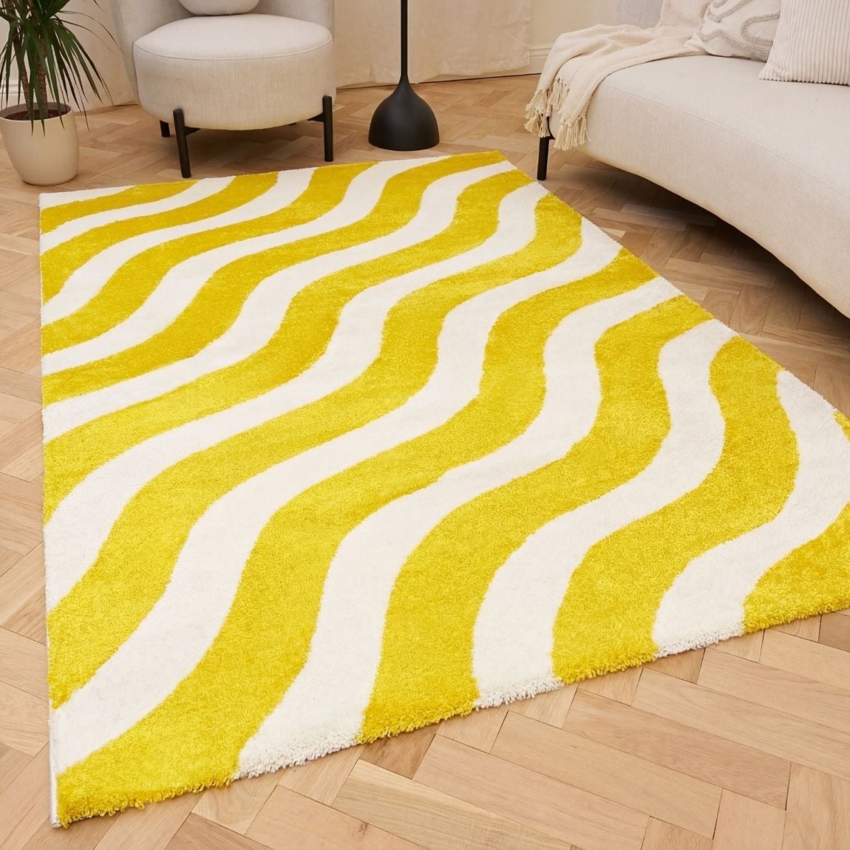 Joli Wave Yellow & White Rug - The Rugs - Art Fever