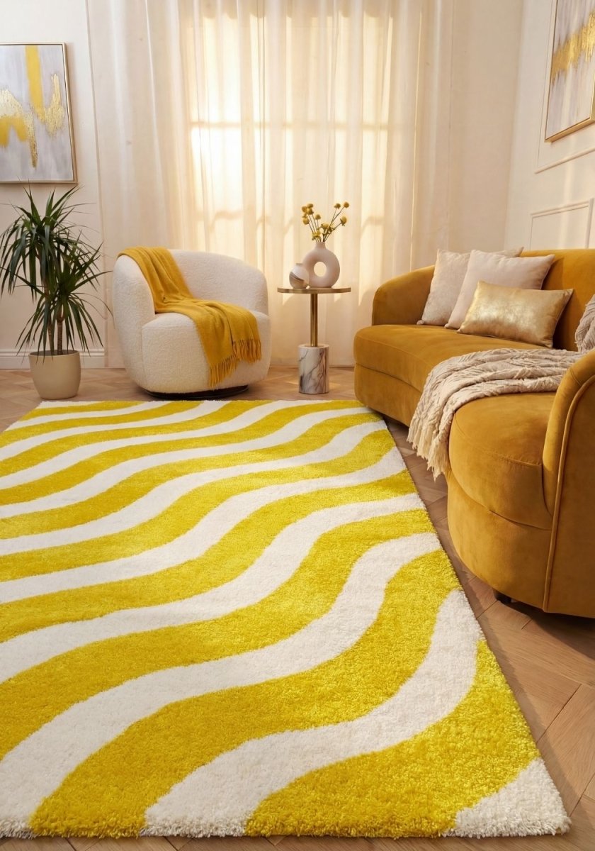 Joli Wave Yellow & White Rug - The Rugs - Art Fever
