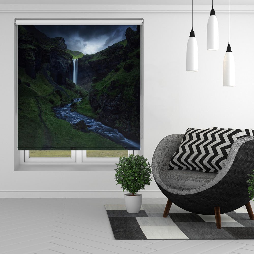 Kvernufoss Waterfall at night Printed Picture Photo Roller Blind - 1X1246352 - Art Fever - Art Fever