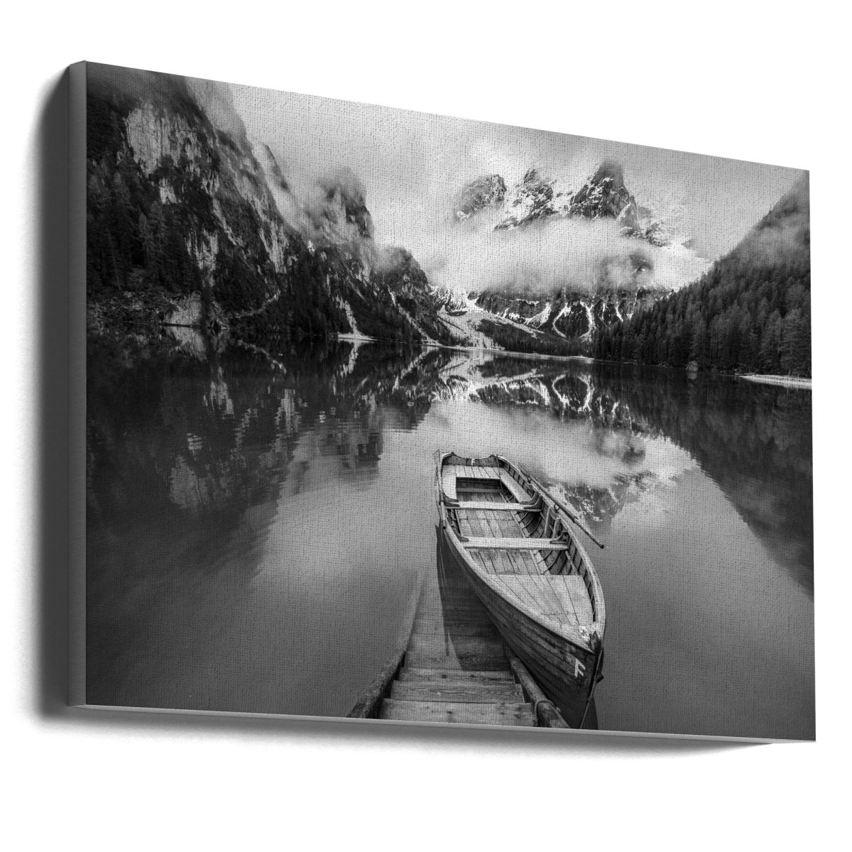 Lake Prags Black & White Photography Canvas Print Picture Wall Art - 1X1900119 - Art Fever - Art Fever