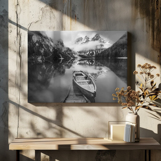 Lake Prags Black & White Photography Canvas Print Picture Wall Art - 1X1900119 - Art Fever - Art Fever