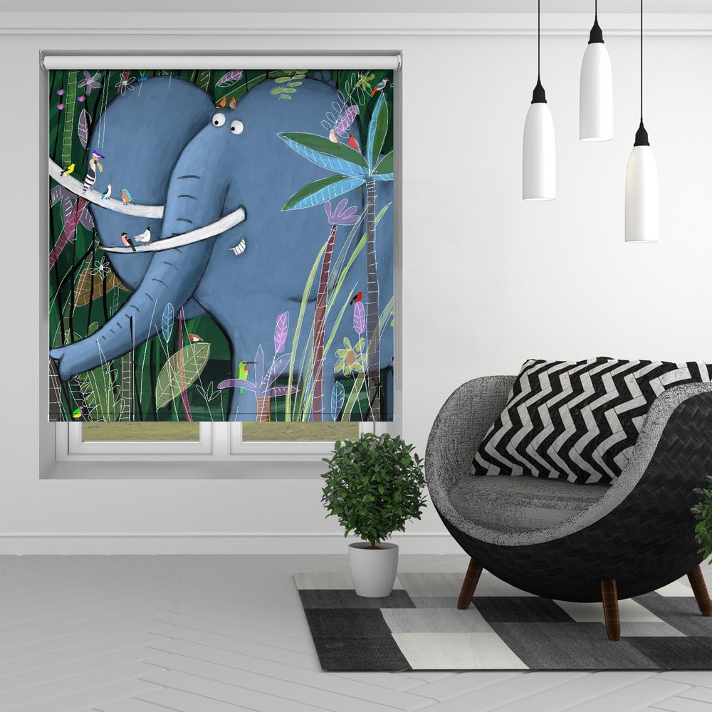 Large Elephant Peeks Out of the Jungle by Artist Carla Daly Printed Picture Photo Roller Blind - 1X2893057 - Art Fever - Art Fever