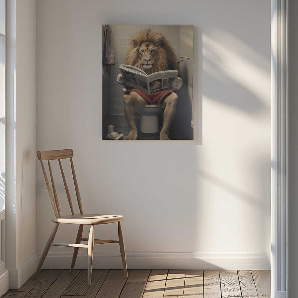 Lion Reading on the Toilet Canvas Print Wall Art 1X3133702 - ART FEVER - Art Fever