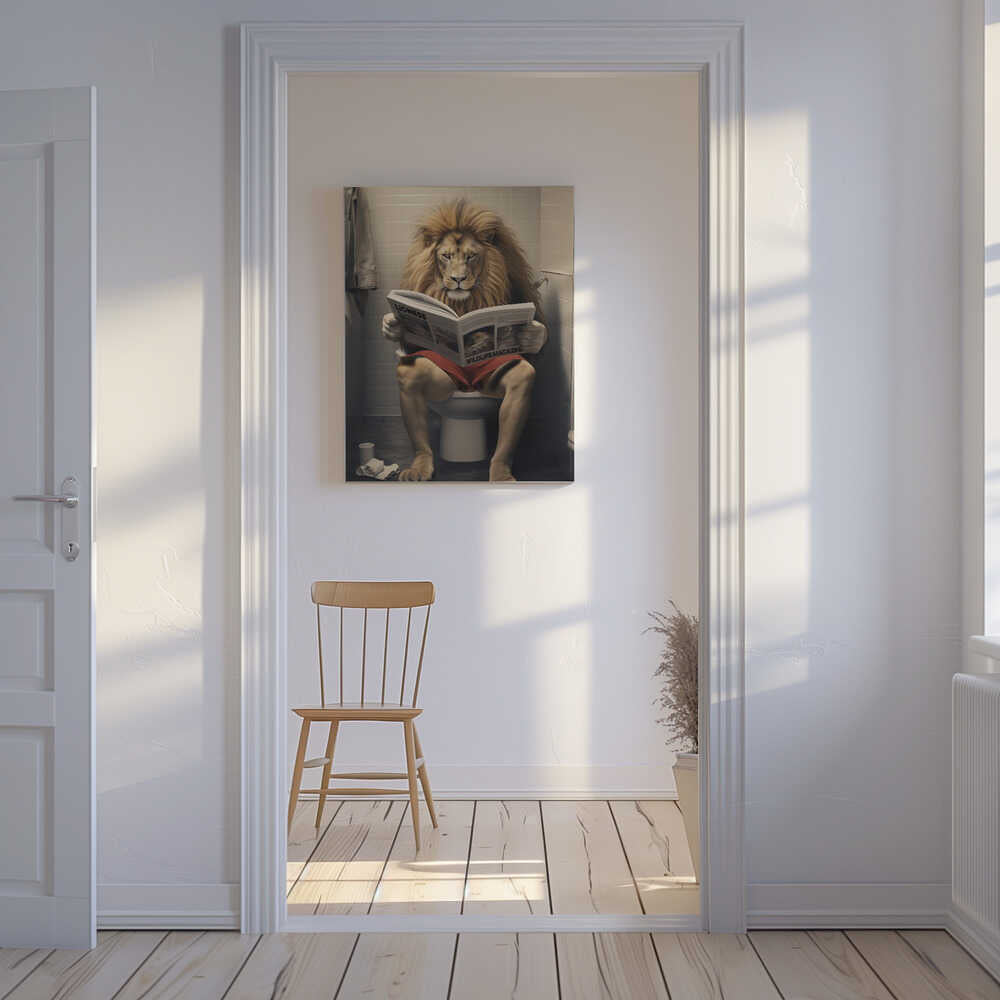 Lion Reading on the Toilet Canvas Print Wall Art 1X3133702 - ART FEVER - Art Fever