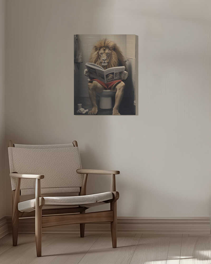 Lion Reading on the Toilet Canvas Print Wall Art 1X3133702 - ART FEVER - Art Fever