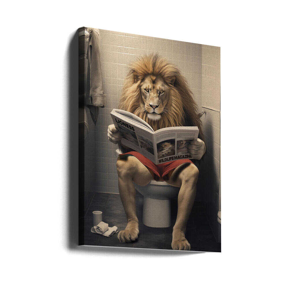 Lion Reading on the Toilet Canvas Print Wall Art 1X3133702 - ART FEVER - Art Fever