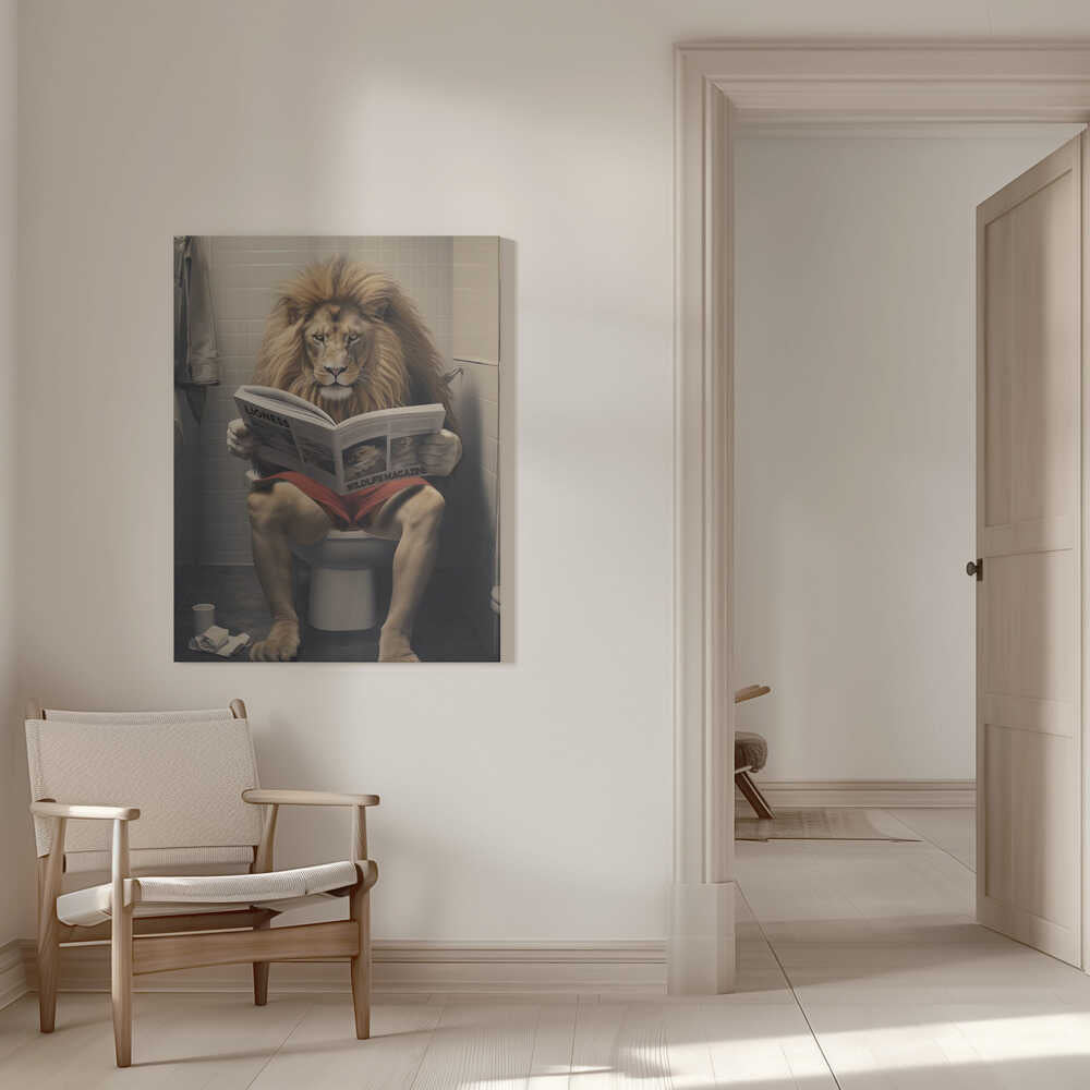 Lion Reading on the Toilet Canvas Print Wall Art 1X3133702 - ART FEVER - Art Fever