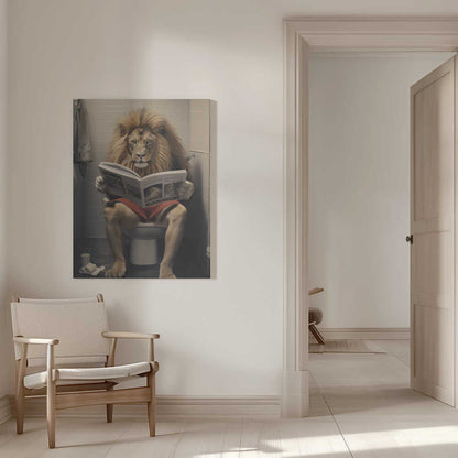 Lion Reading on the Toilet Canvas Print Wall Art 1X3133702 - ART FEVER - Art Fever