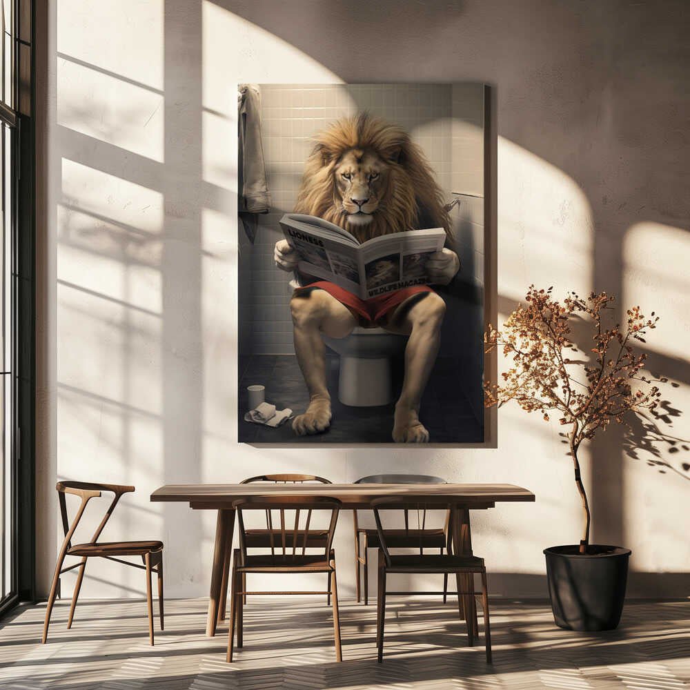 Lion Reading on the Toilet Canvas Print Wall Art 1X3133702 - ART FEVER - Art Fever