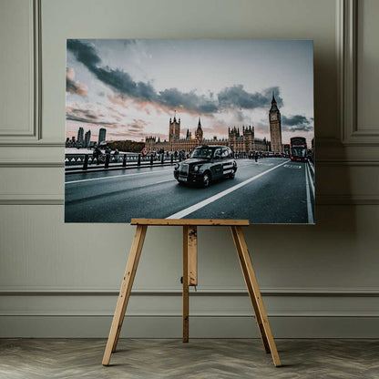 London Cab Sunset Canvas Print Wall Art 1X3161733 - ART FEVER - Art Fever
