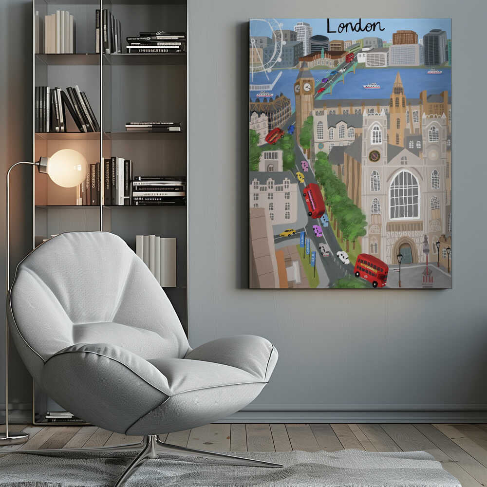 London City with View of the Thames River and Big Ben by Artist Carla Daly Canvas Print Wall Art 1X2896646 - ART FEVER - Art Fever
